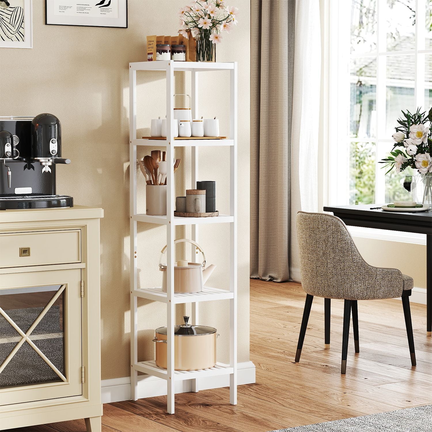 Bathroom board 5 levels, narrow shelf standing, multifunctional storage rack