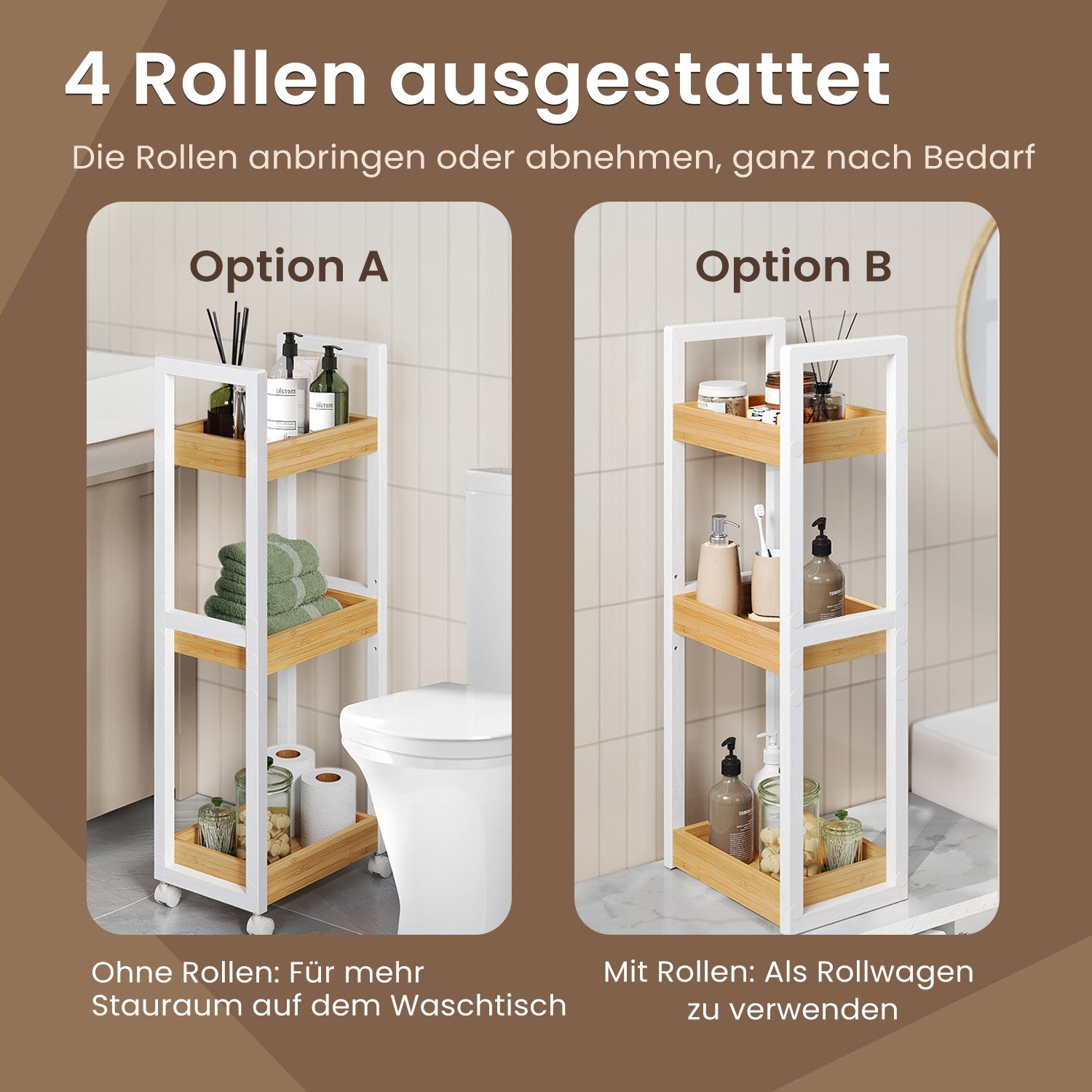 Trolley, bathroom shelf, nisplank bamboo