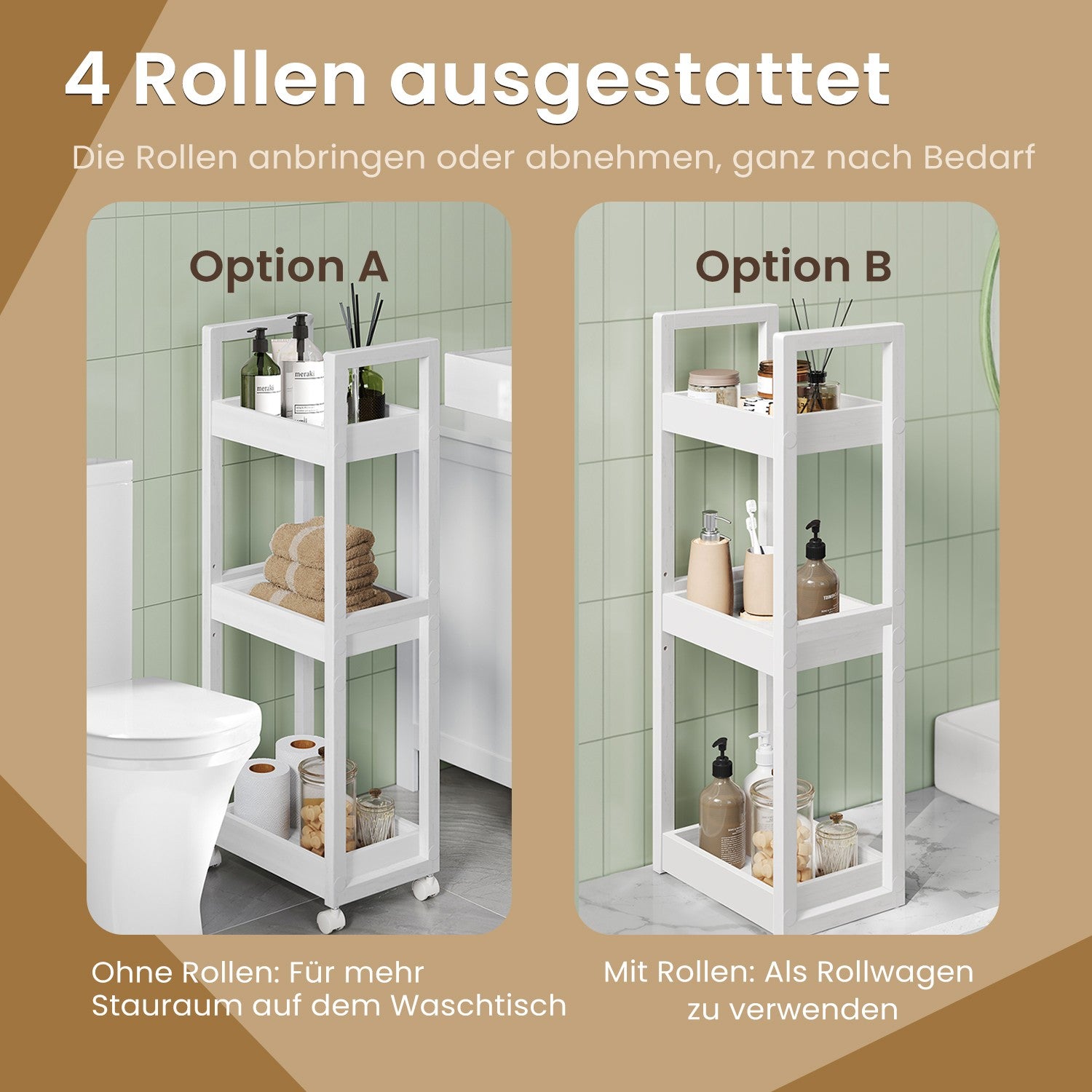 Trolley, bathroom shelf, nisplank bamboo