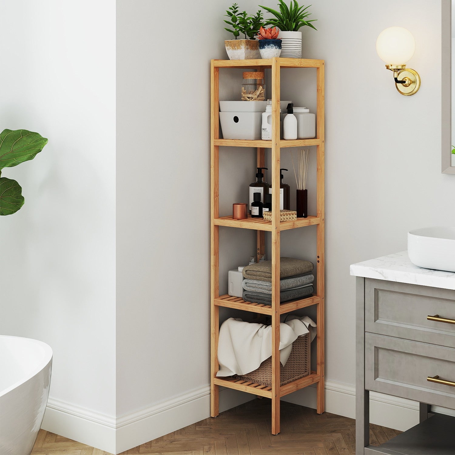 Bathroom board 5 levels, narrow shelf standing, multifunctional storage rack