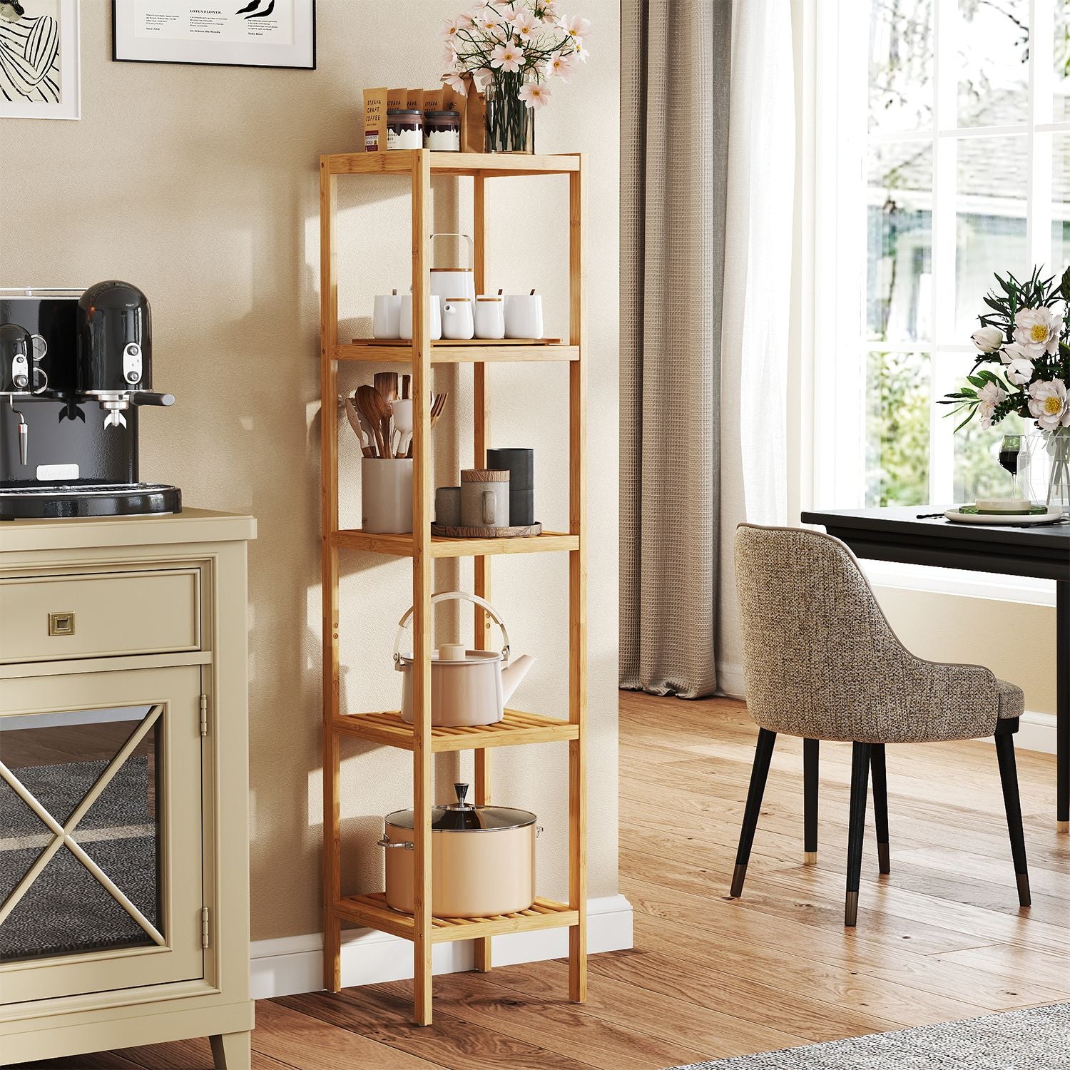 Bathroom board 5 levels, narrow shelf standing, multifunctional storage rack