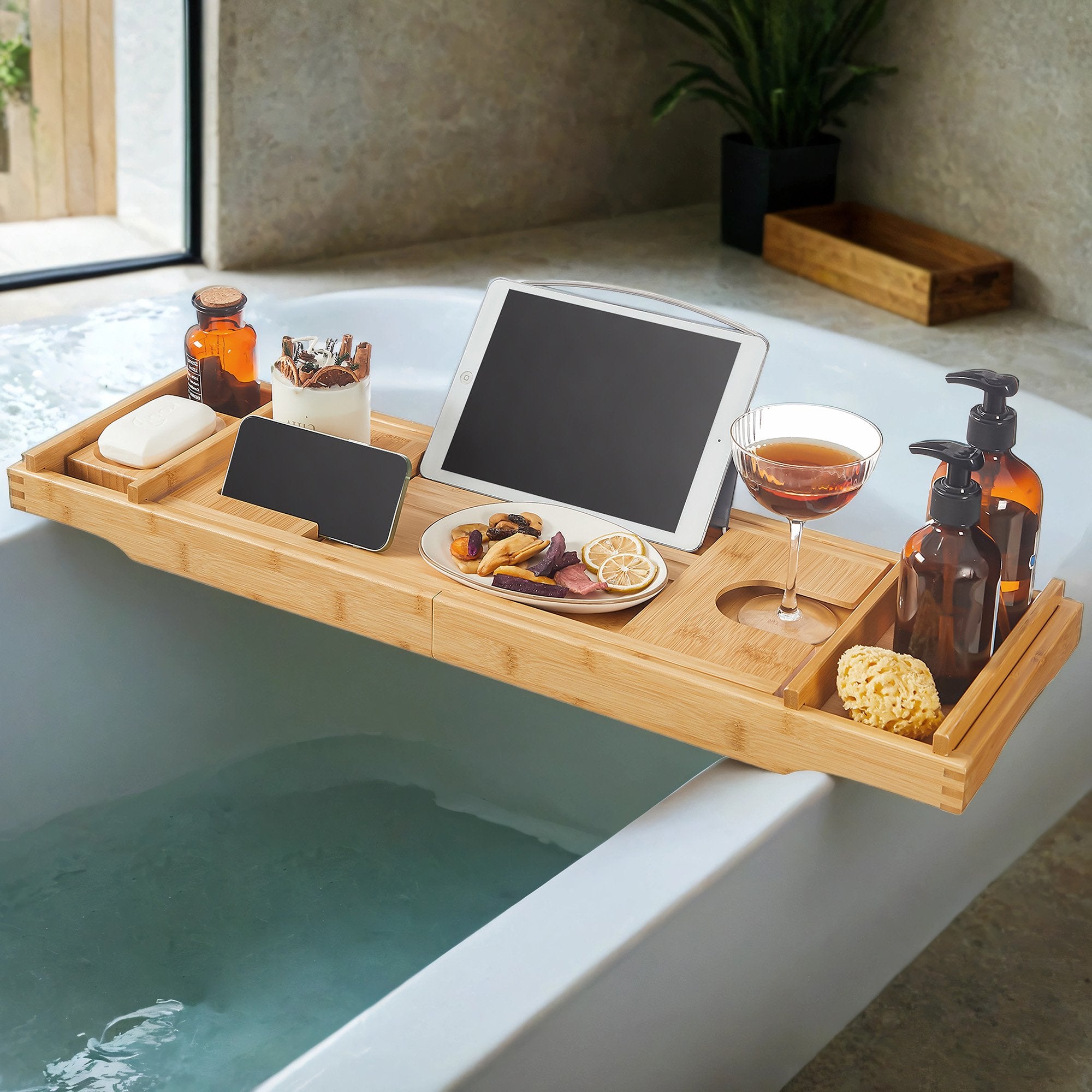 Bamplank of Bamboo - extendable, with cup holder and book aid