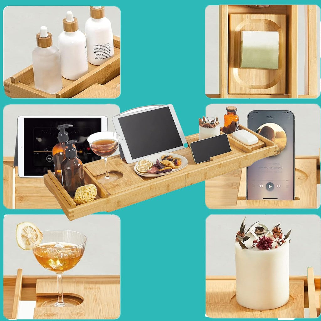 Bamplank of Bamboo - extendable, with cup holder and book aid