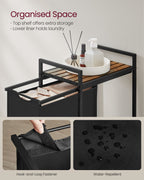 Laundry basket - with plank - ink black and vintage brown