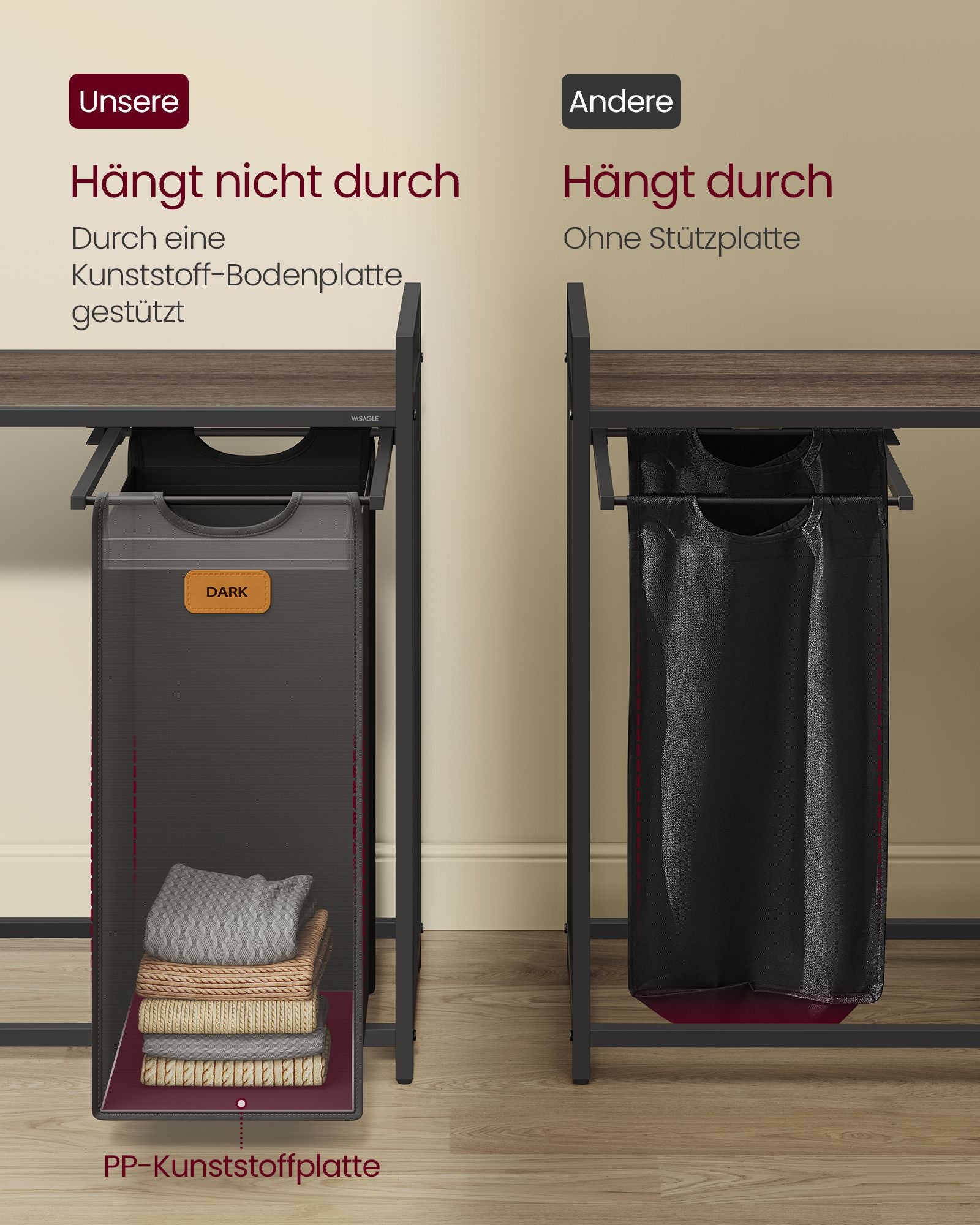 Laundry basket 4 courses chestnut-ink-black pigeon gray