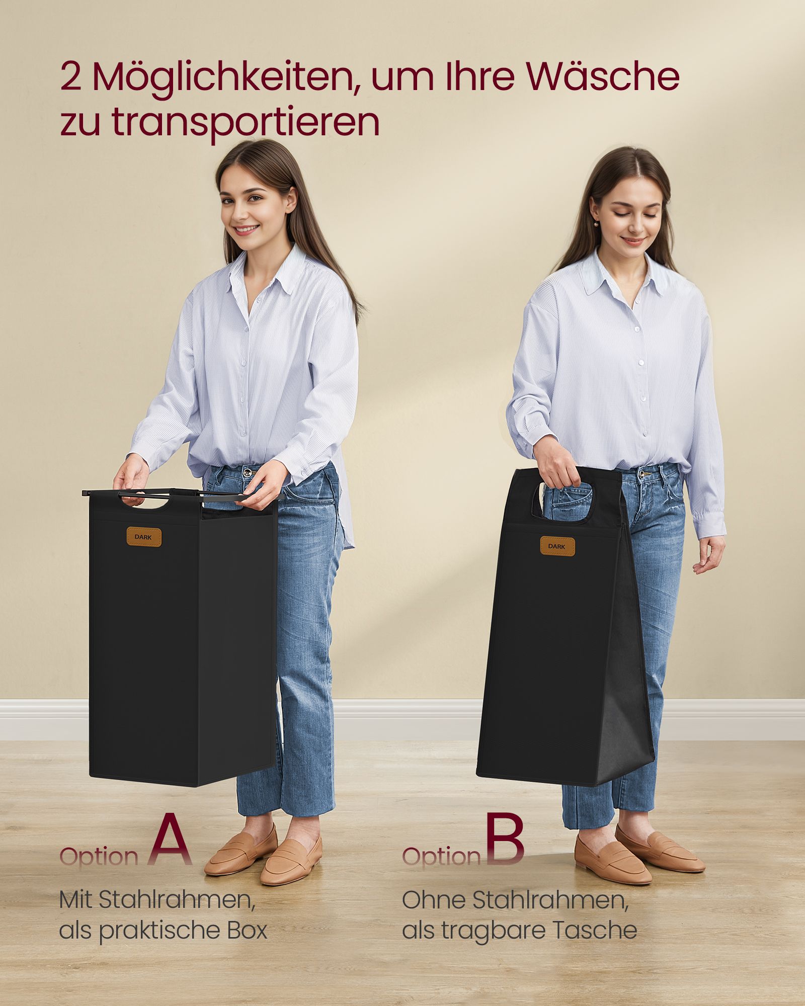 Laundry basket 4 courses chestnut-ink-black pigeon gray