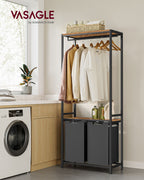 Laundry basket-with coat rack-2 compartments-vintage brown-classic black