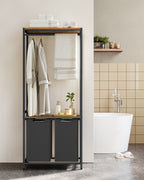Laundry basket-with coat rack-2 compartments-vintage brown-classic black