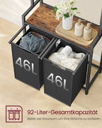 Laundry basket-with coat rack-2 compartments-vintage brown-classic black