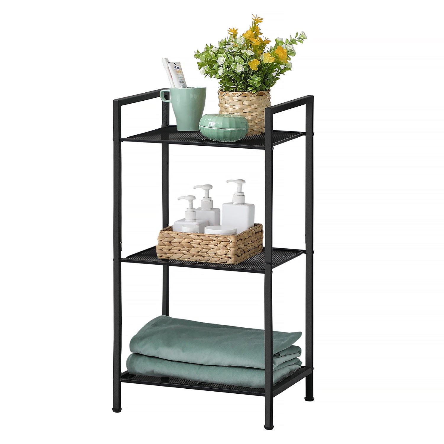 Side table - Bathroom rack - Bathroom shelf - Kitchen shelf - Black