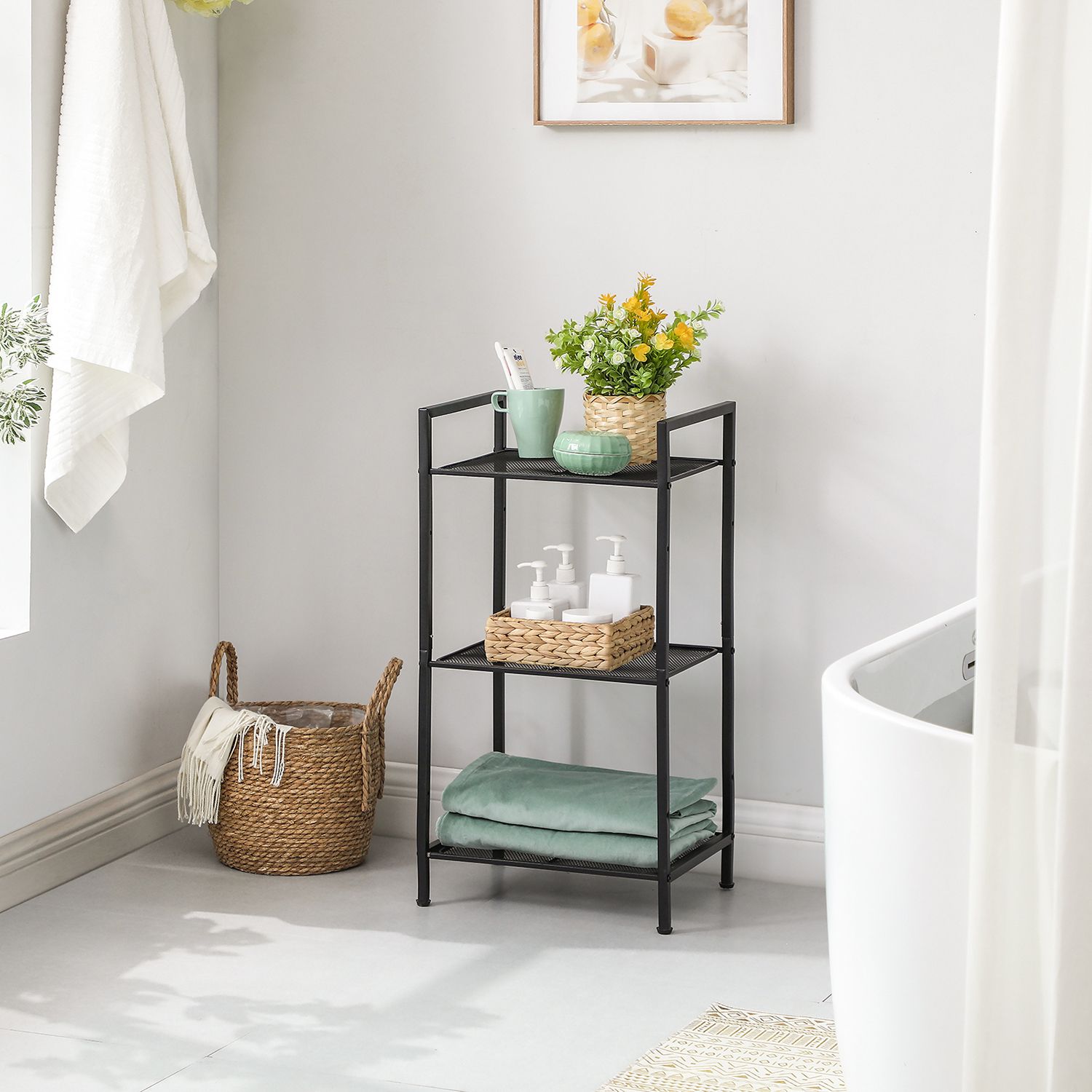 Side table - Bathroom rack - Bathroom shelf - Kitchen shelf - Black