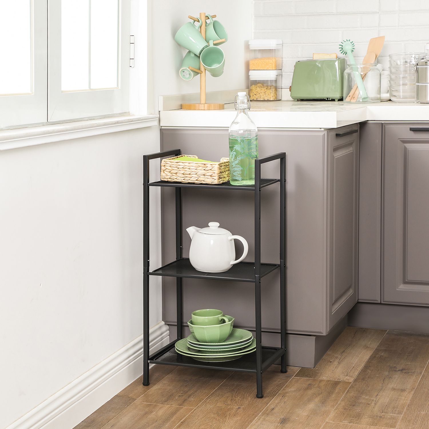 Side table - Bathroom rack - Bathroom shelf - Kitchen shelf - Black