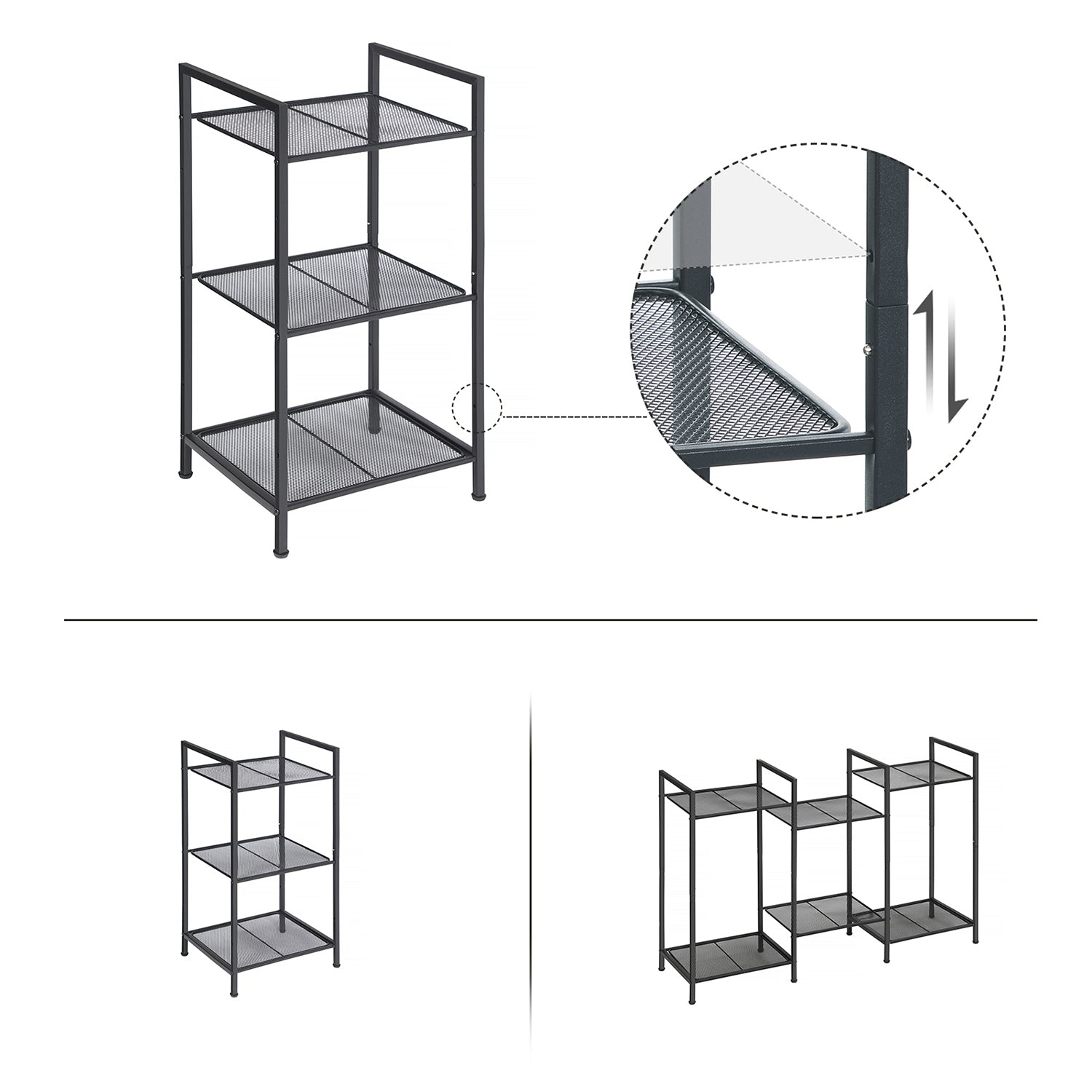 Side table - Bathroom rack - Bathroom shelf - Kitchen shelf - Black