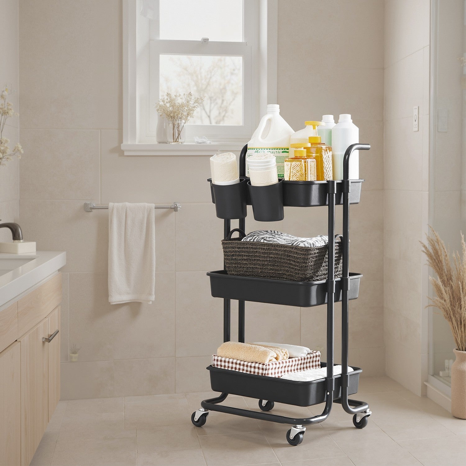 3-layer trolley, serving wagon, kitchen wagon with handle