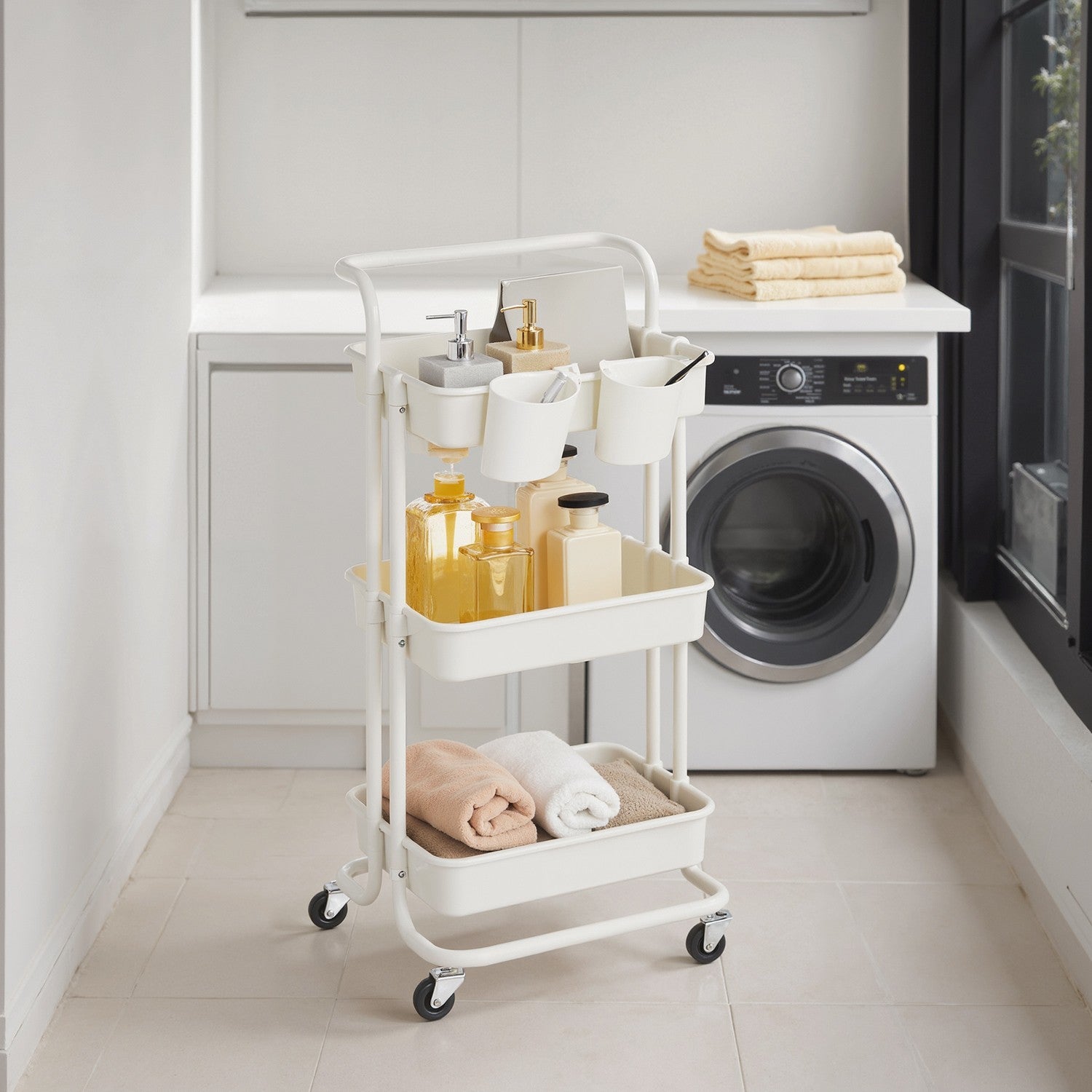 3-layer trolley, serving wagon, kitchen wagon with handle