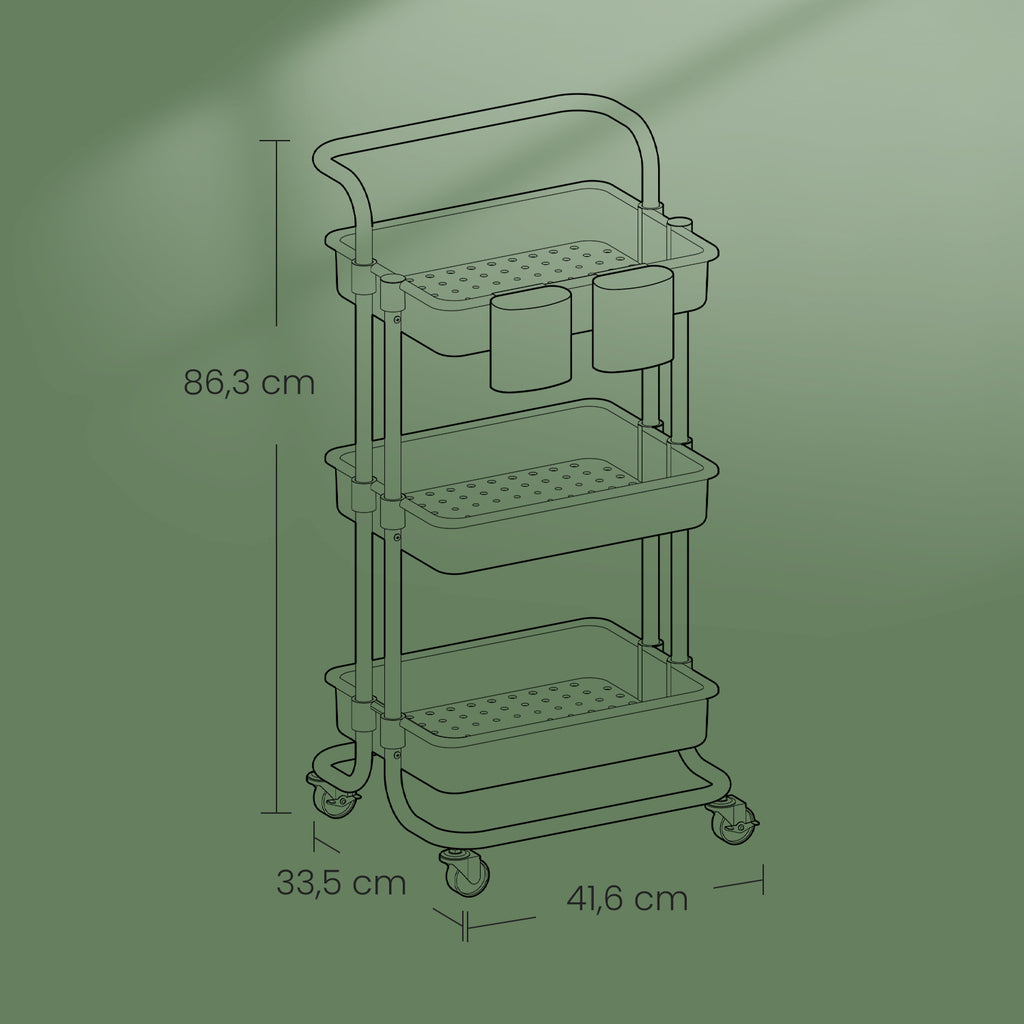 3-layer trolley, serving wagon, kitchen wagon with handle