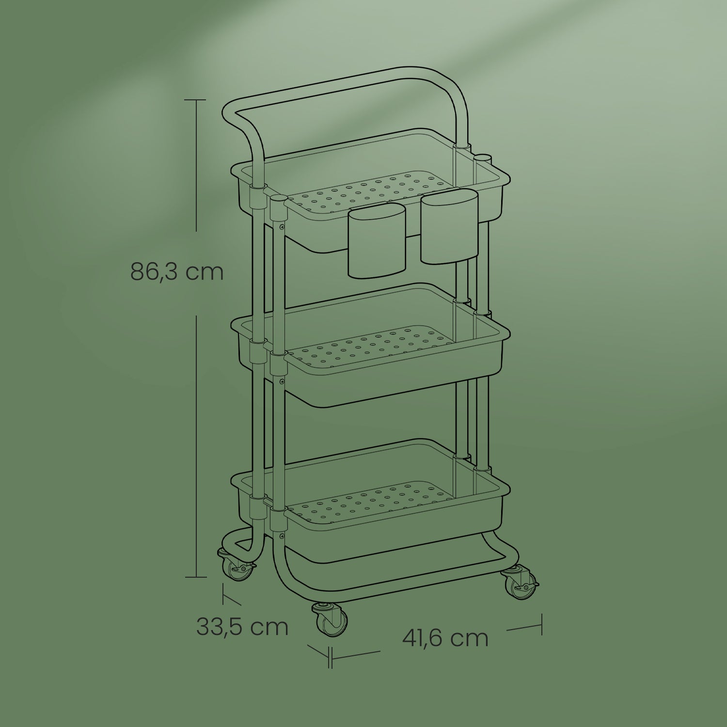 3-layer trolley, serving wagon, kitchen wagon with handle