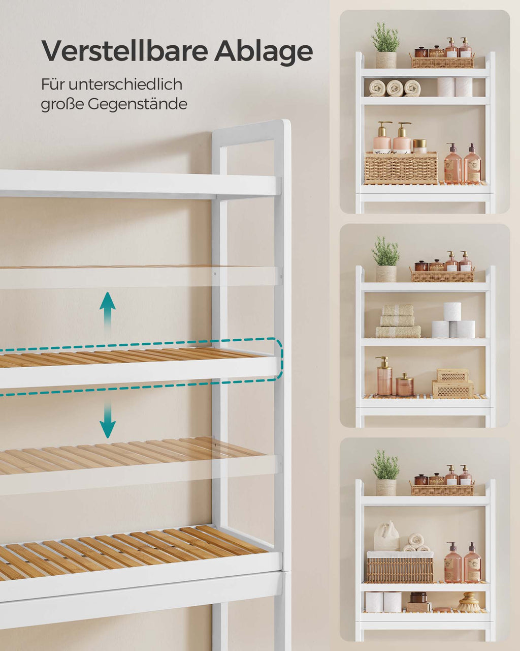 Bathroom shelf-3 levels-Bamboo-Cloudy White-natural color