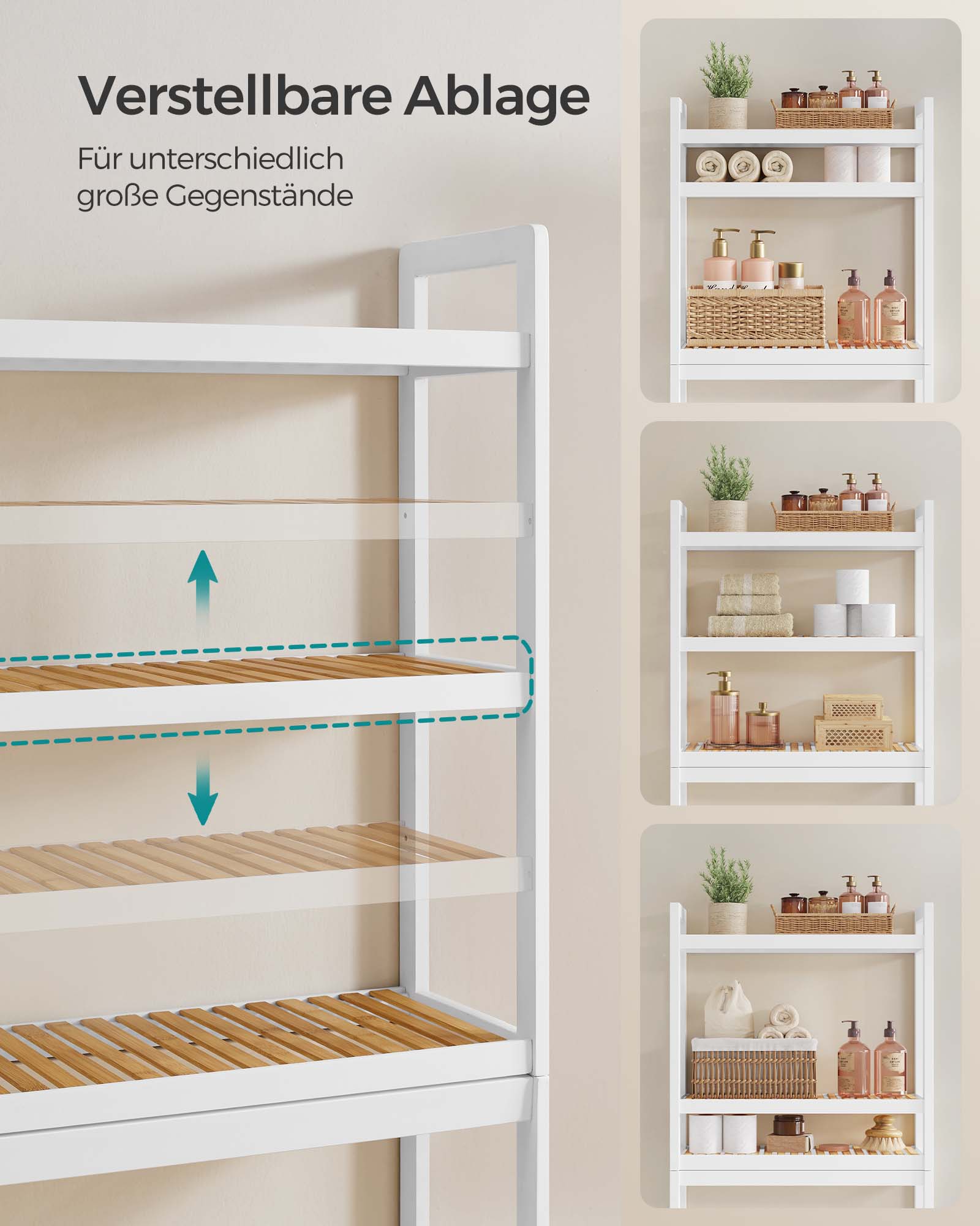 Bathroom shelf-3 levels-Bamboo-Cloudy White-natural color