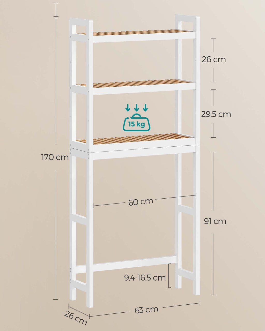 Bathroom shelf-3 levels-Bamboo-Cloudy White-natural color