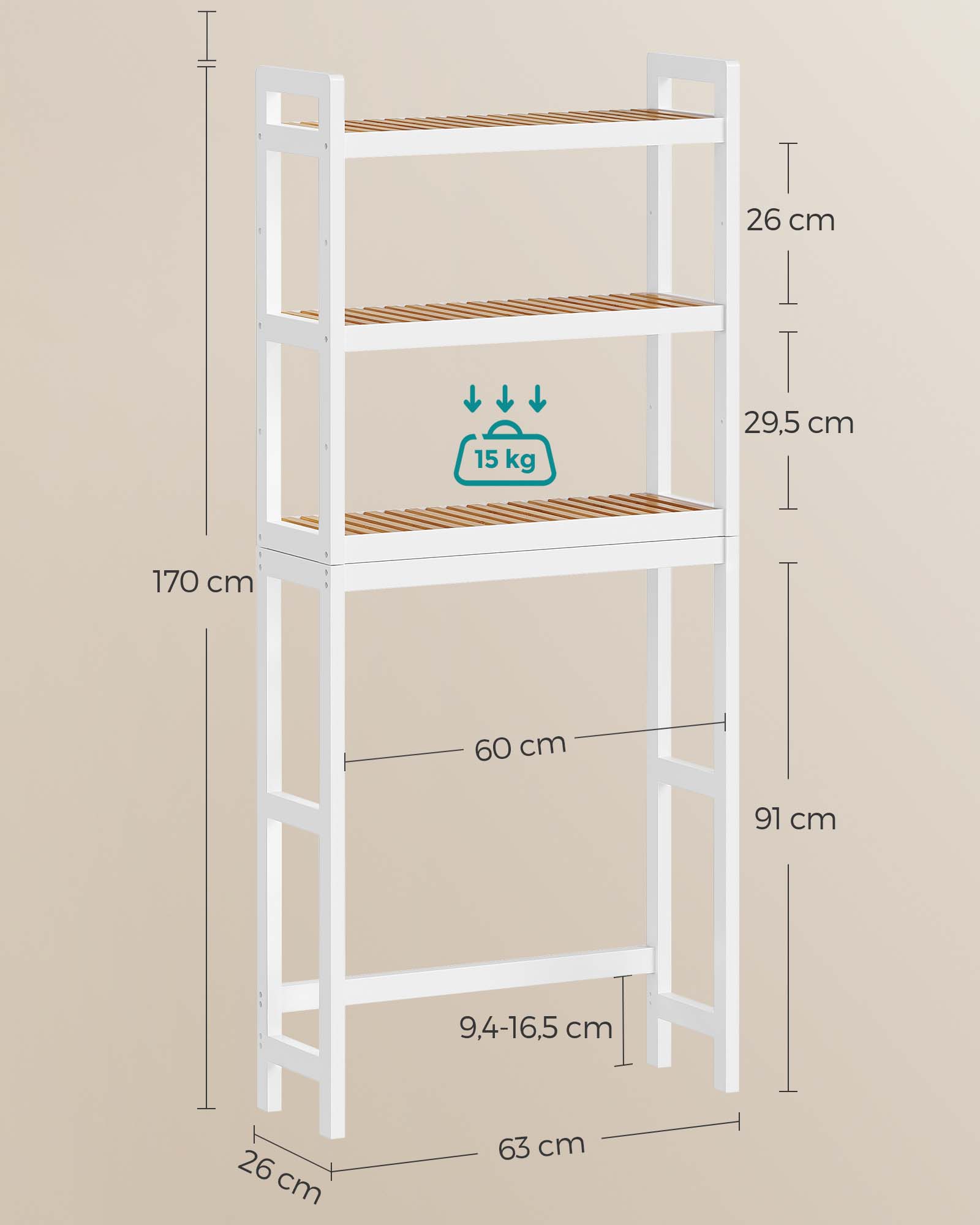 Bathroom shelf-3 levels-Bamboo-Cloudy White-natural color