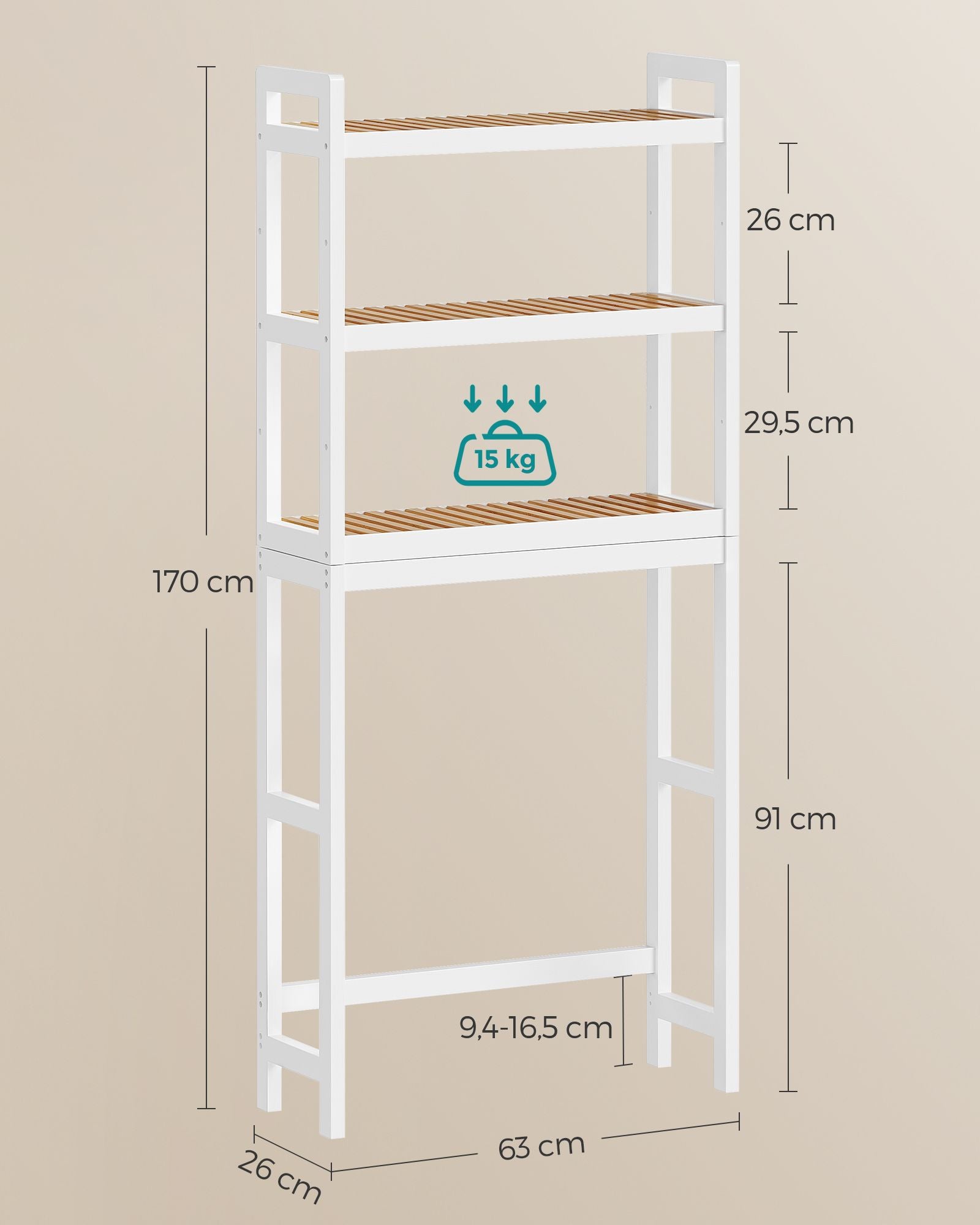 Bathroom shelf-3 levels-Bamboo-Cloudy White-natural color