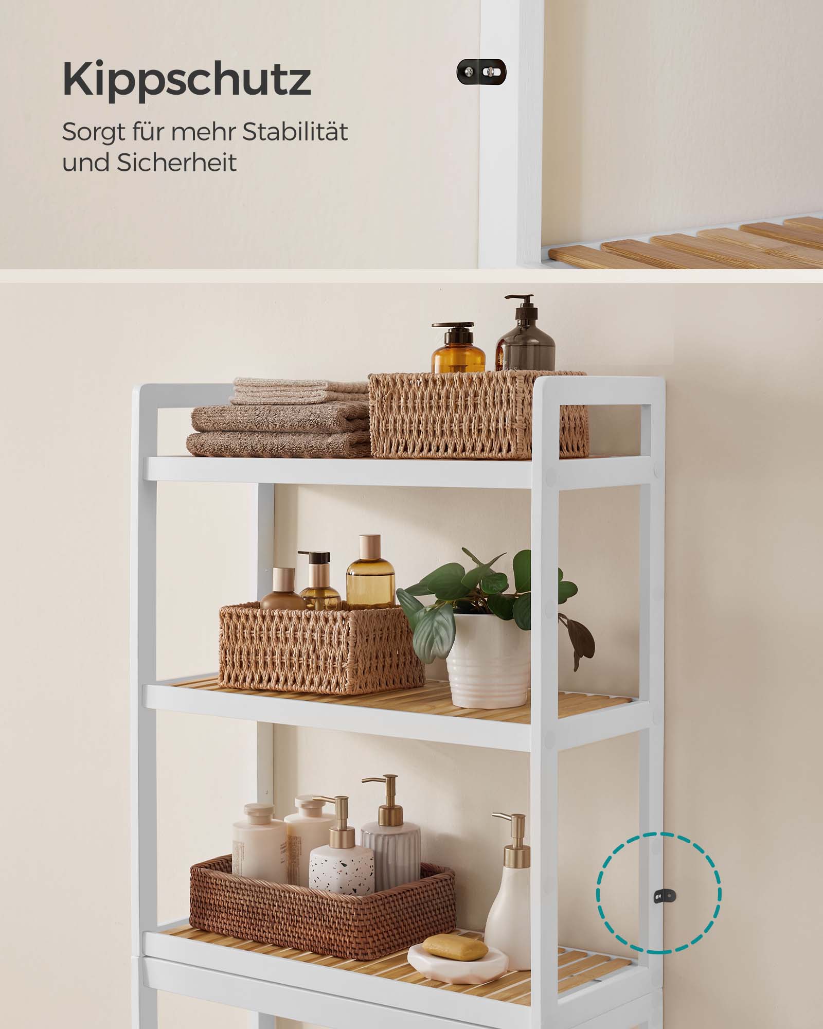 Bathroom shelf-3 levels-Bamboo-Cloudy White-natural color