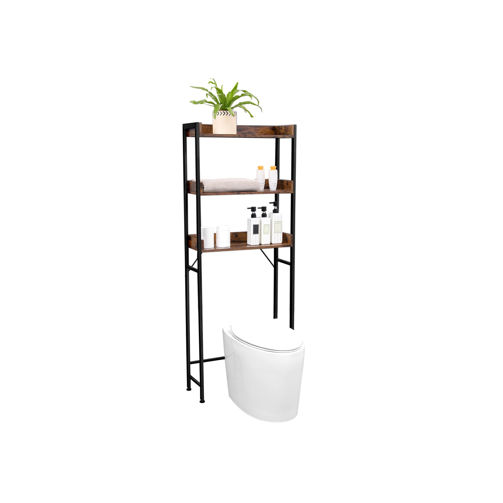 Bathroom rack - With 3 open shelves - Industrial - Brown/Black