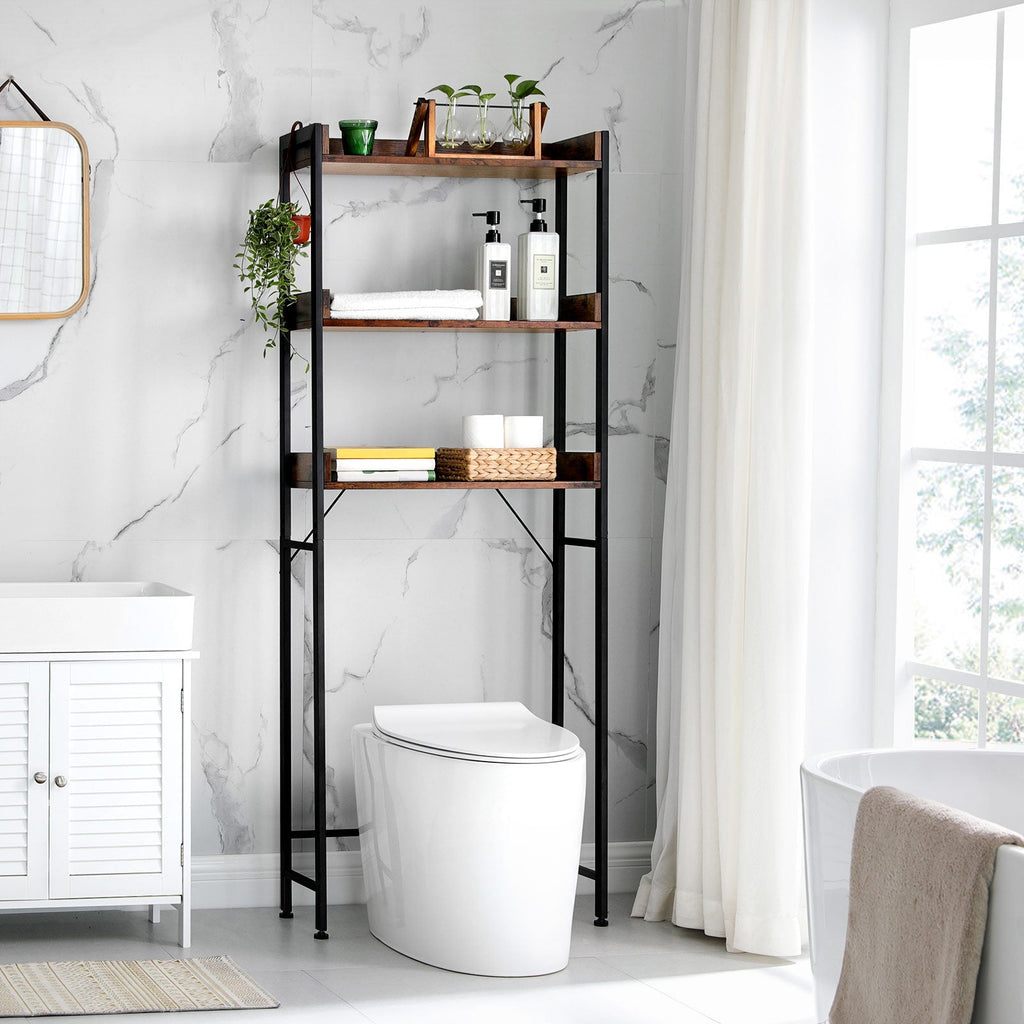 Bathroom rack - With 3 open shelves - Industrial - Brown/Black