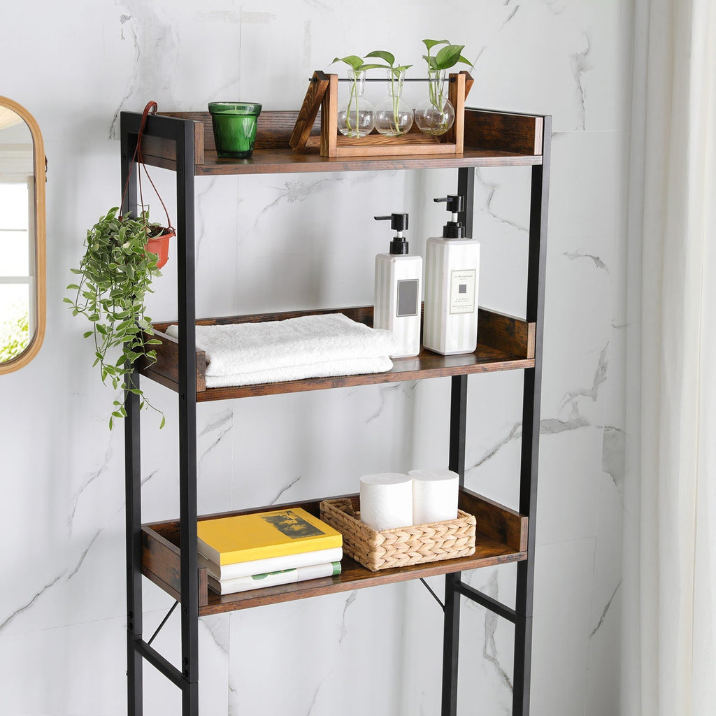 Bathroom rack - With 3 open shelves - Industrial - Brown/Black