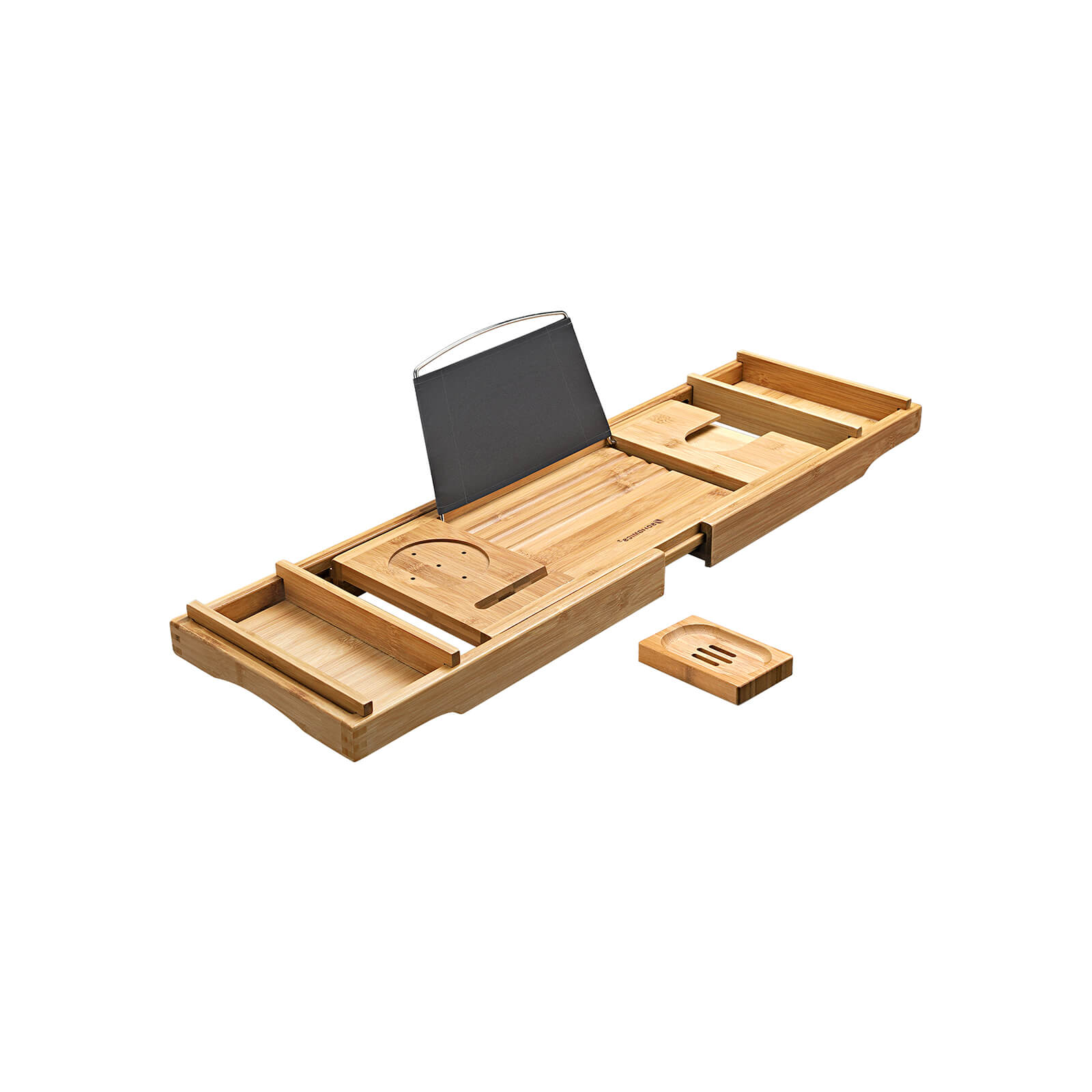 Bamboo bath board - adjustable - with cup holder - natural