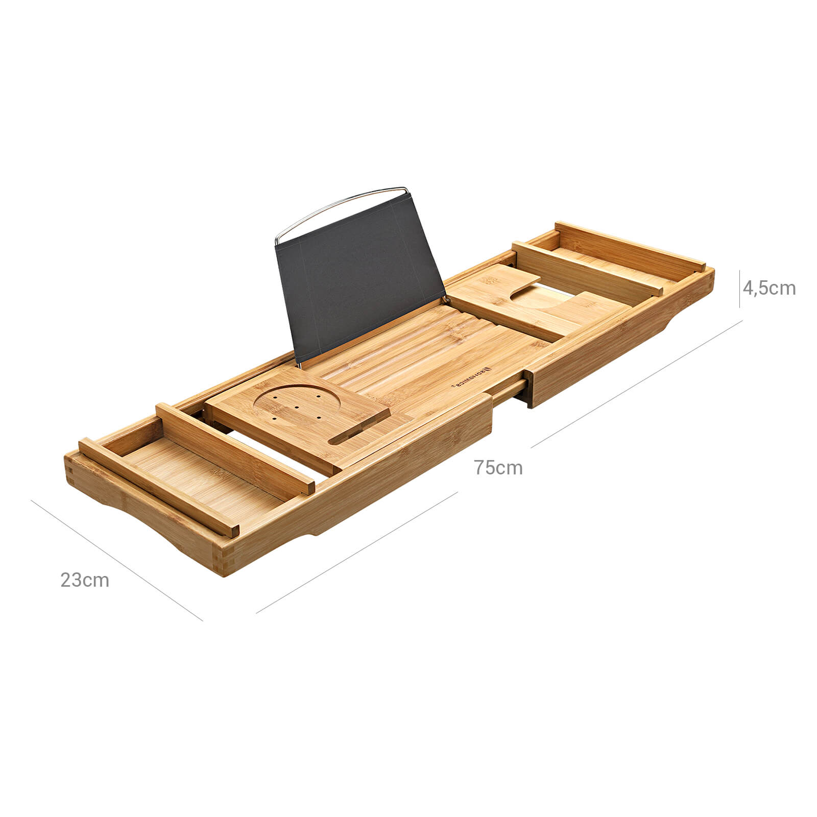 Bamboo bath board - adjustable - with cup holder - natural