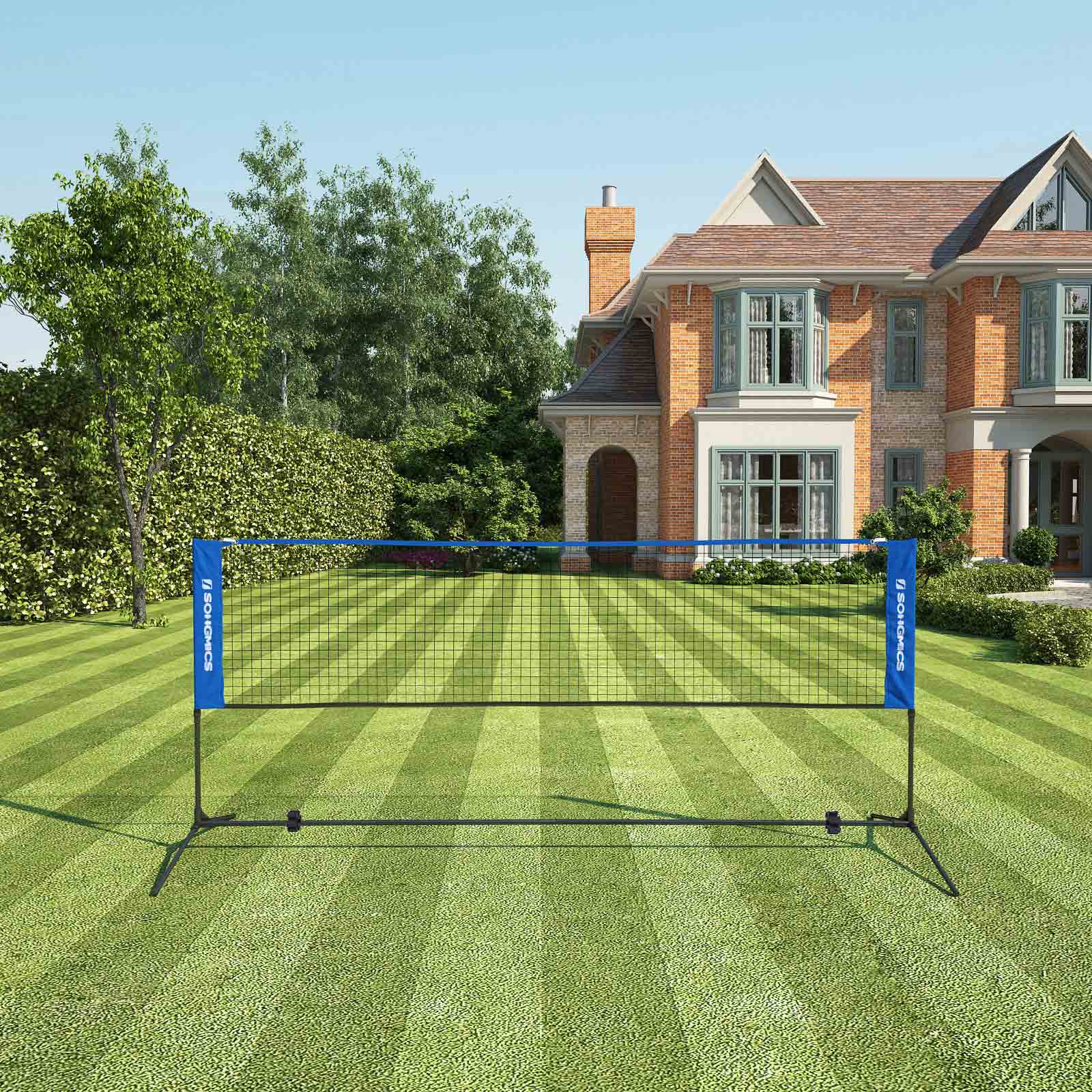 BadmintonNet - adjustable tennis network with iron frame and bag - blue