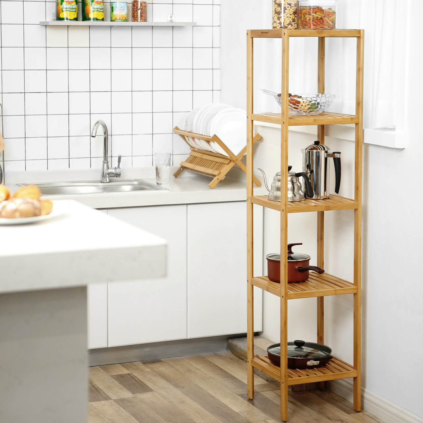 Bathroom rack - Bamboo - 5 floors - 33 x 33 x 146 cm - narrow