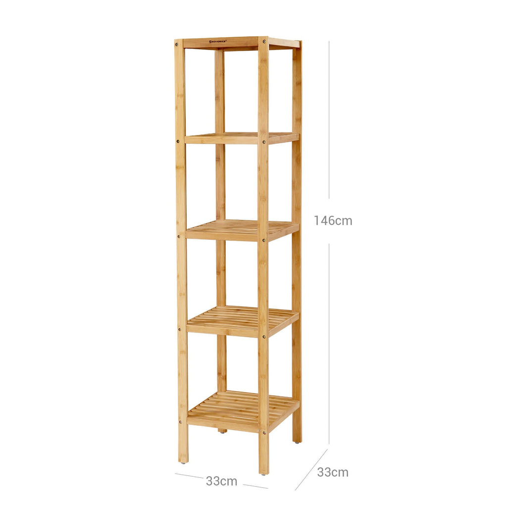 Bathroom rack - Bamboo - 5 floors - 33 x 33 x 146 cm - narrow