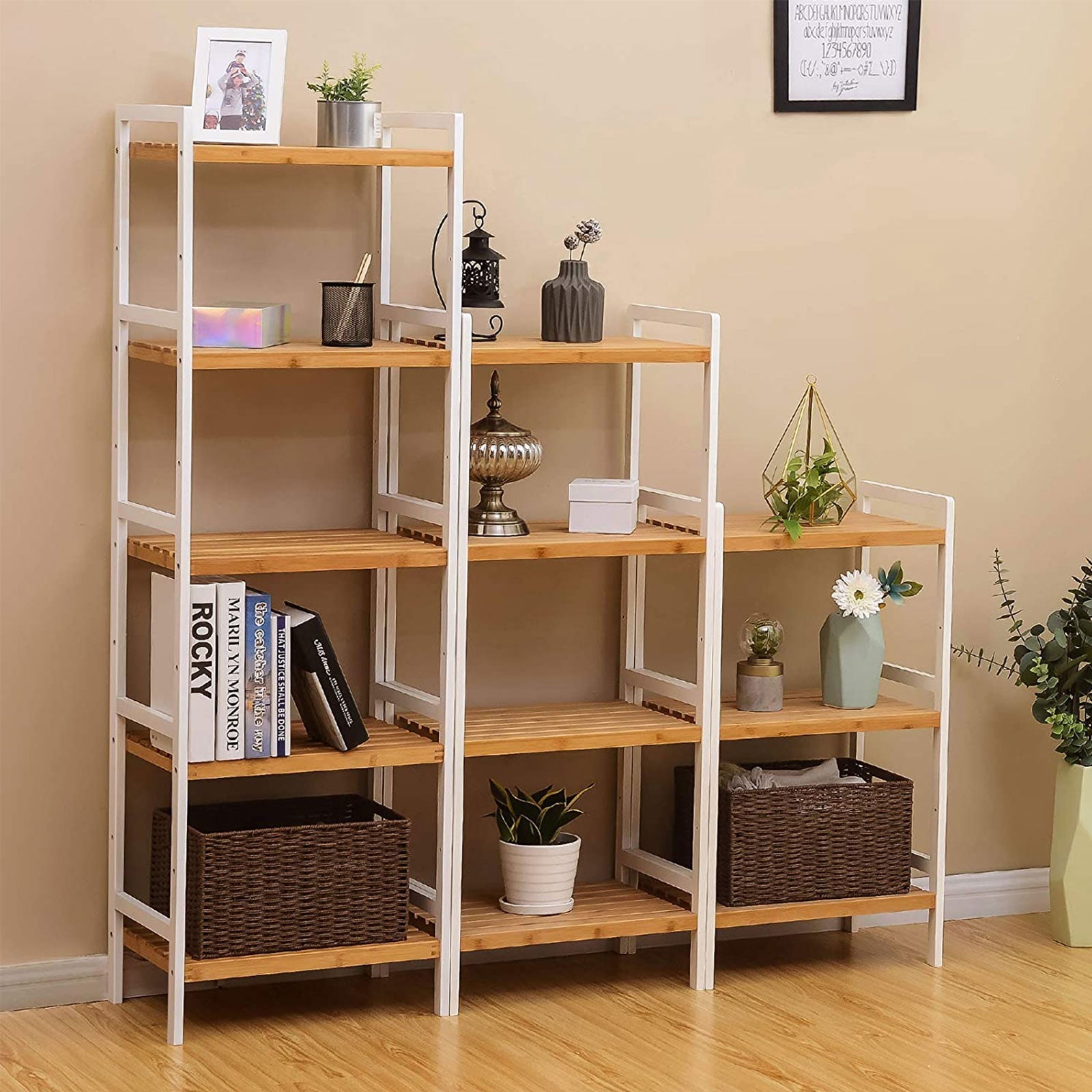 Bathroom rack - Bamboo rack with 4 shelves - natural/white