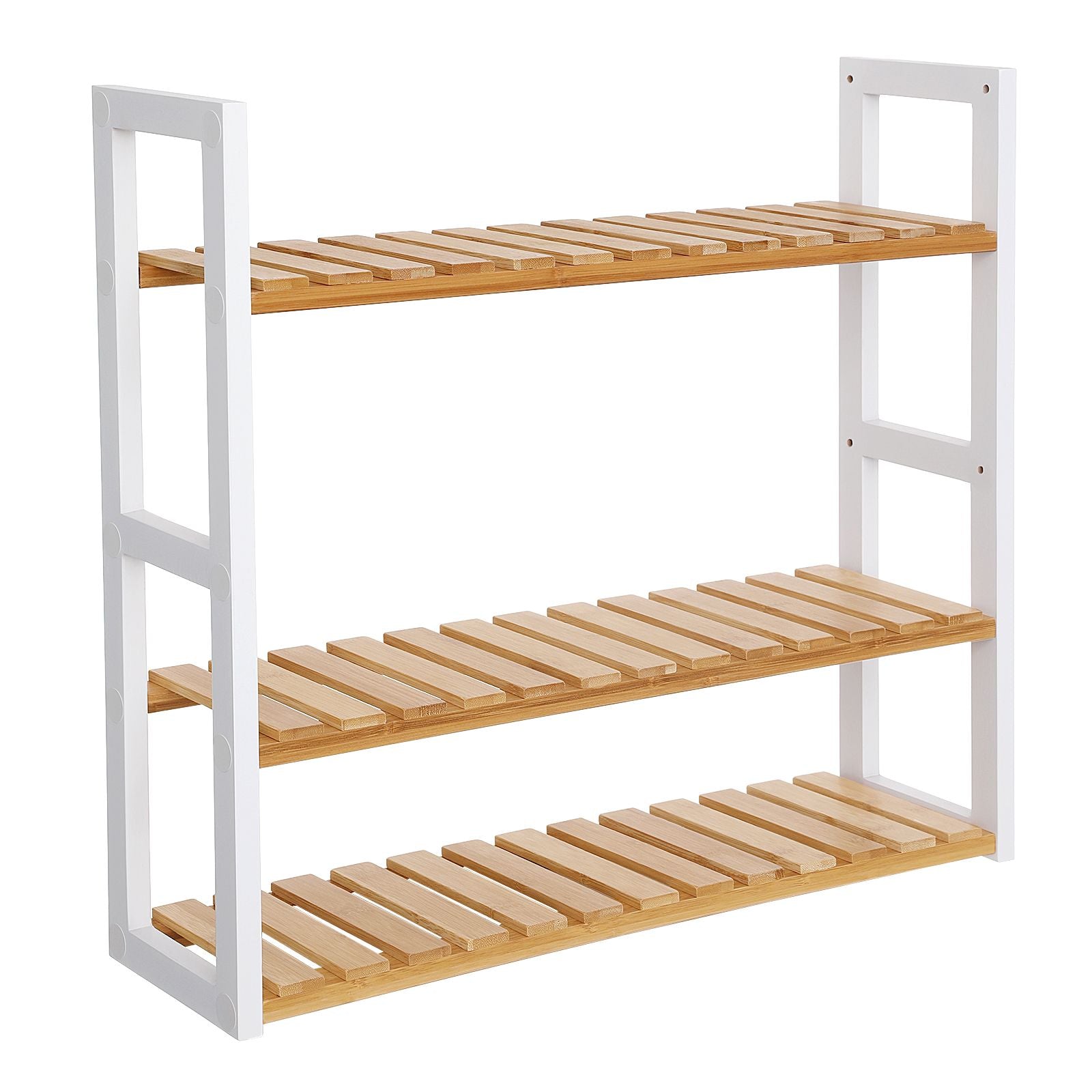 Bathroom rack - With adjustable shelves - bamboo - natural/white