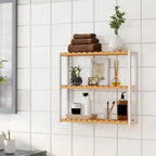 Bathroom rack - With adjustable shelves - bamboo - natural/white