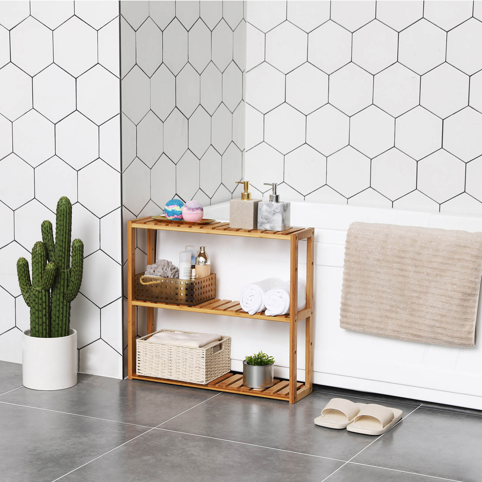 Bathroom rack - Wooden Cabinet - Bamboo - Adjustable shelves - Natural