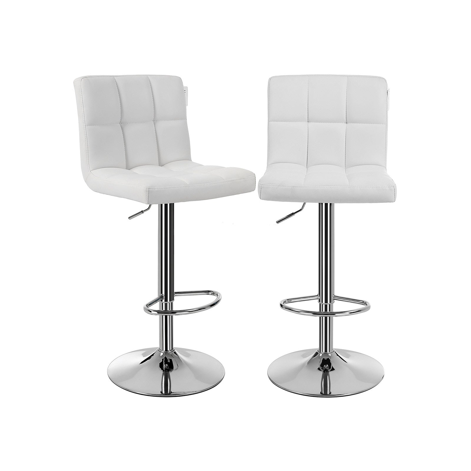 Bar stools - Set of 2 - with backrest - Quilted seat - White