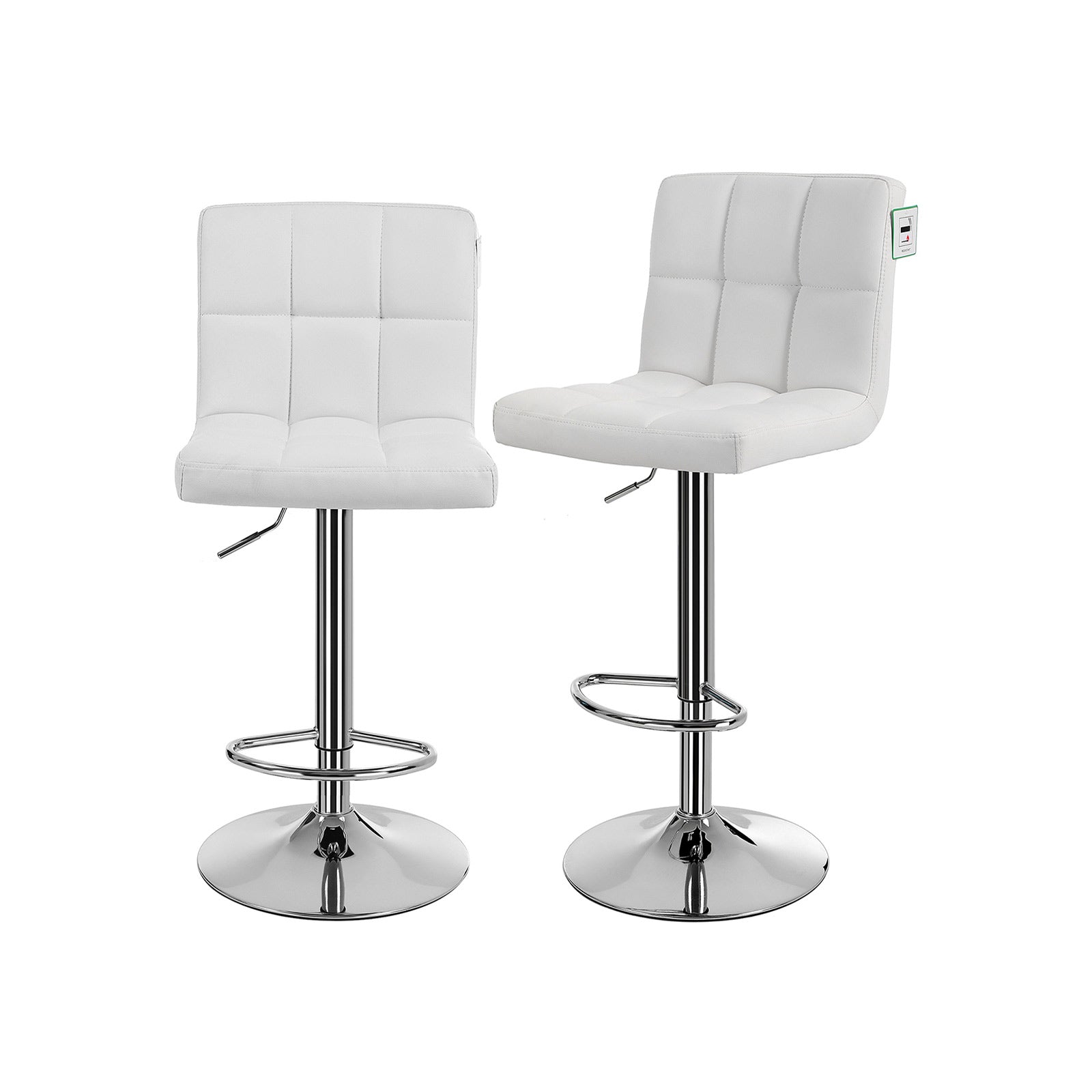 Bar stools - Set of 2 - with backrest - Quilted seat - White