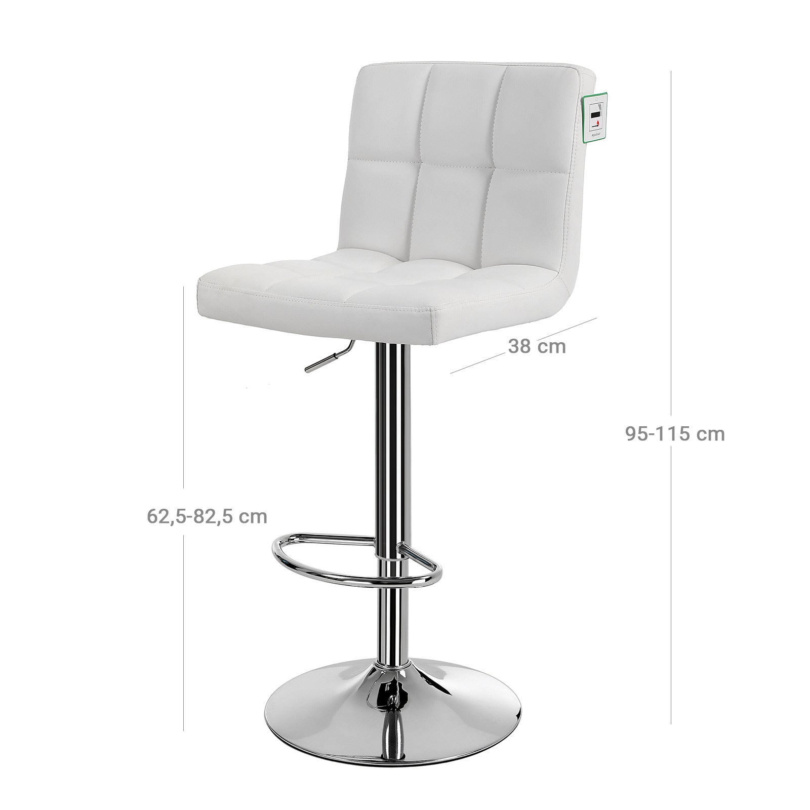 Bar stools - Set of 2 - with backrest - Quilted seat - White