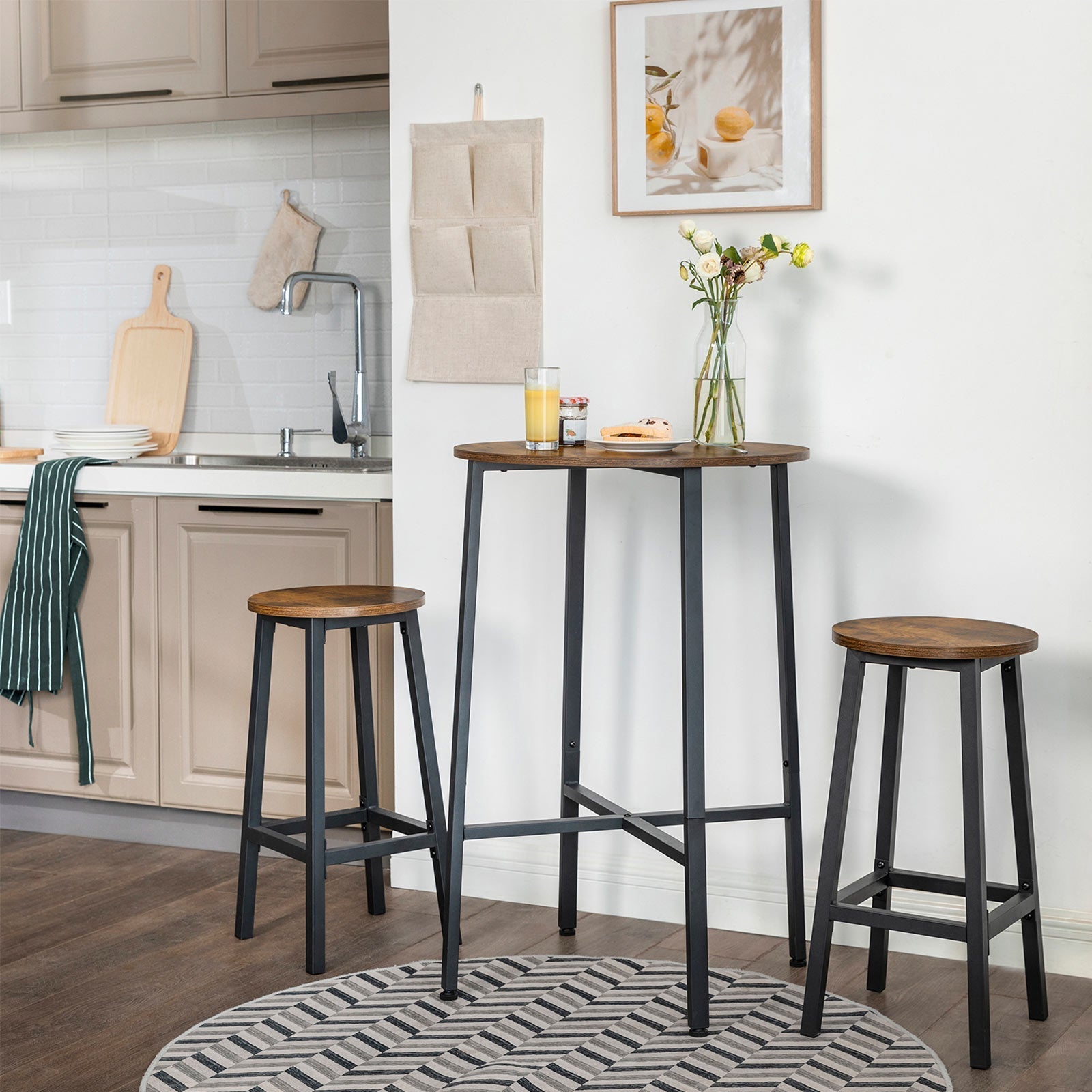 Bar stools - Set of 2 - Bar chairs with steel frame - Vintage brown/black