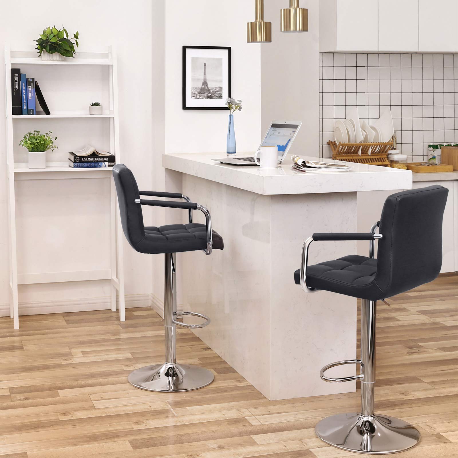 Bar stools - Set of 2 - with armrests - rotatable - black