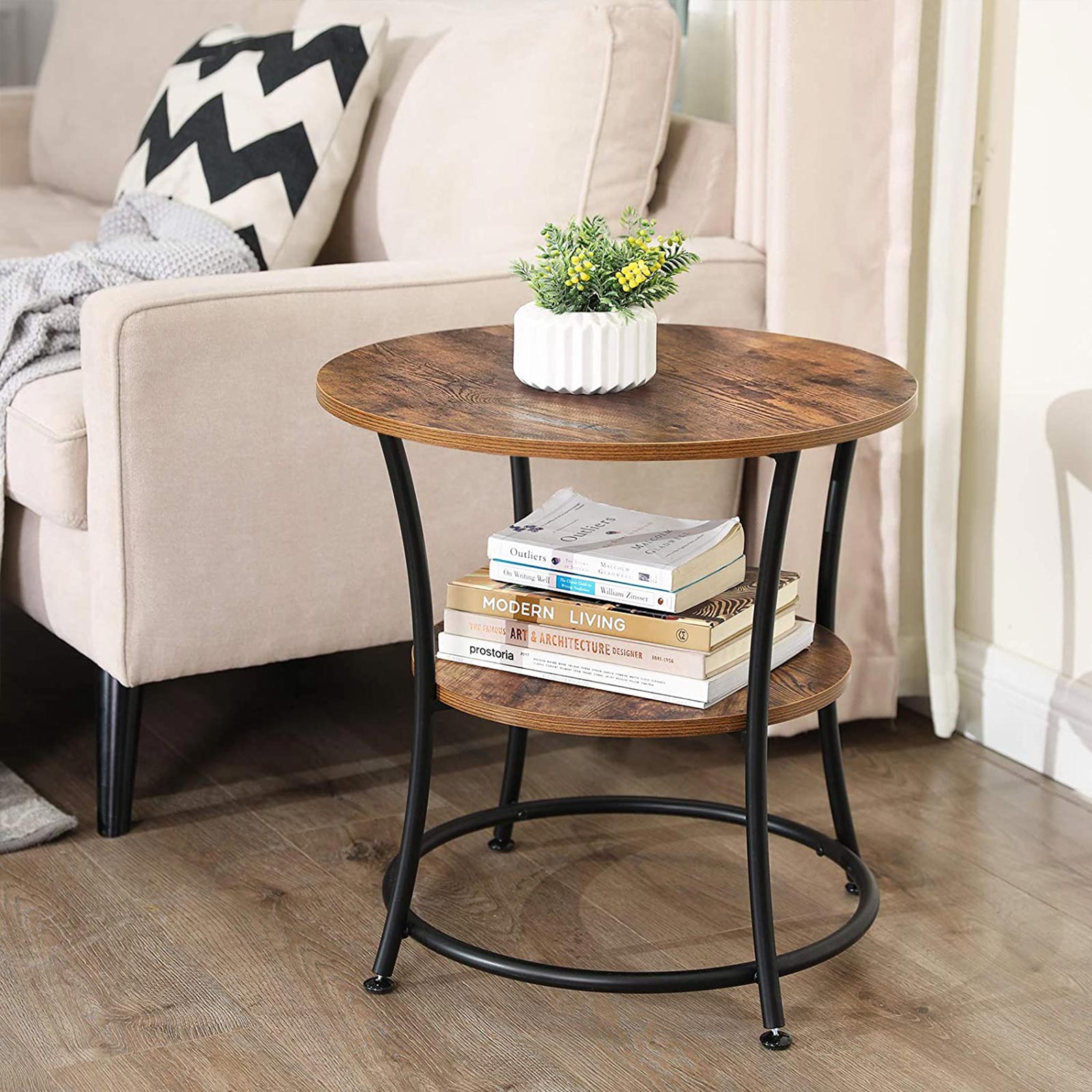 Side table - With 2 shelves - Industrial Design - Brown/Black