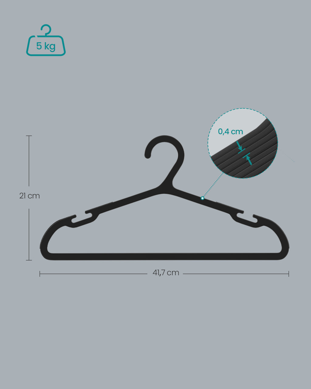 Clothing hangers plastic set of 50 41.7 cm wide ink -black