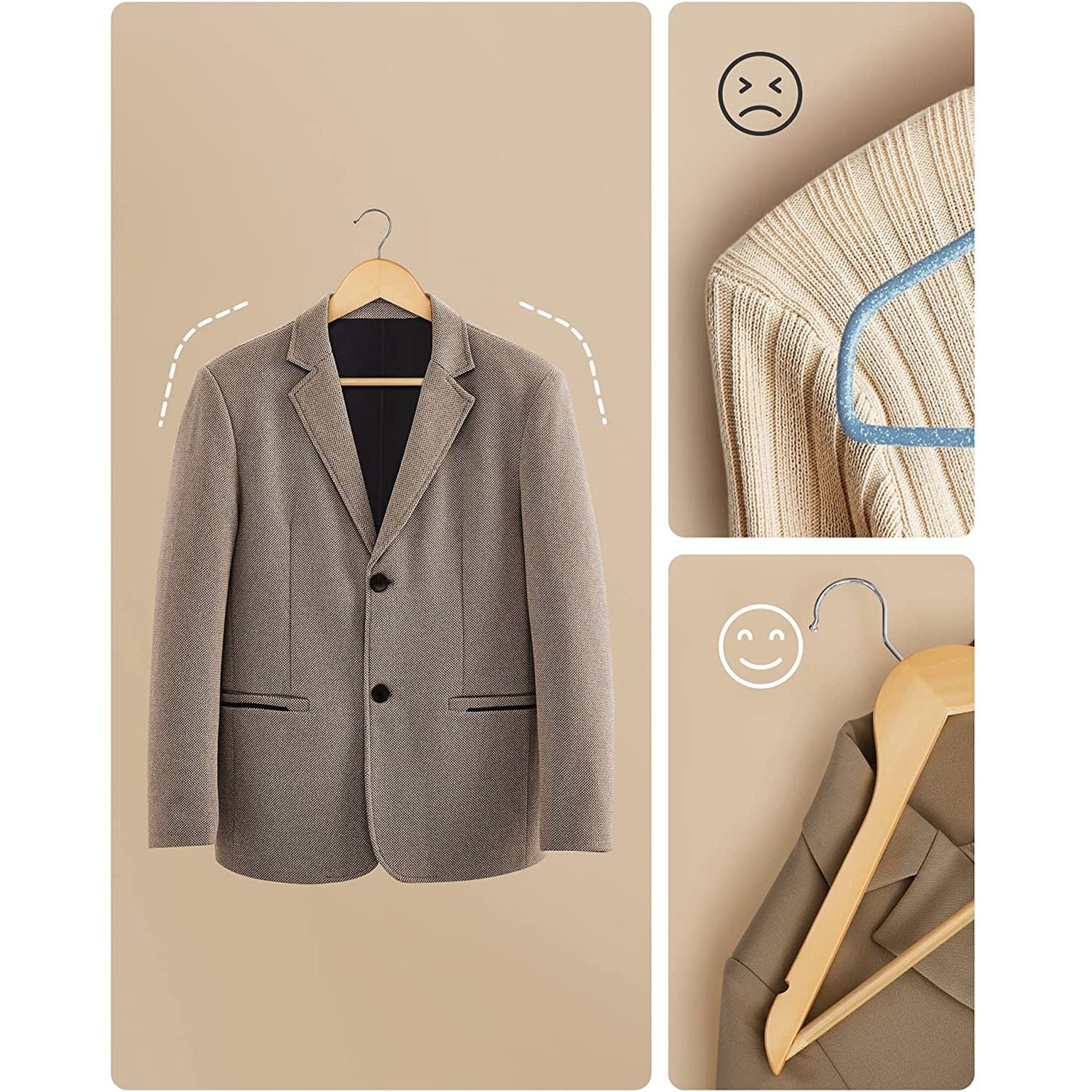 Wooden clothes hangers - Set of 20 - Solid wood - Anti -slip - 360 ° rotating hook