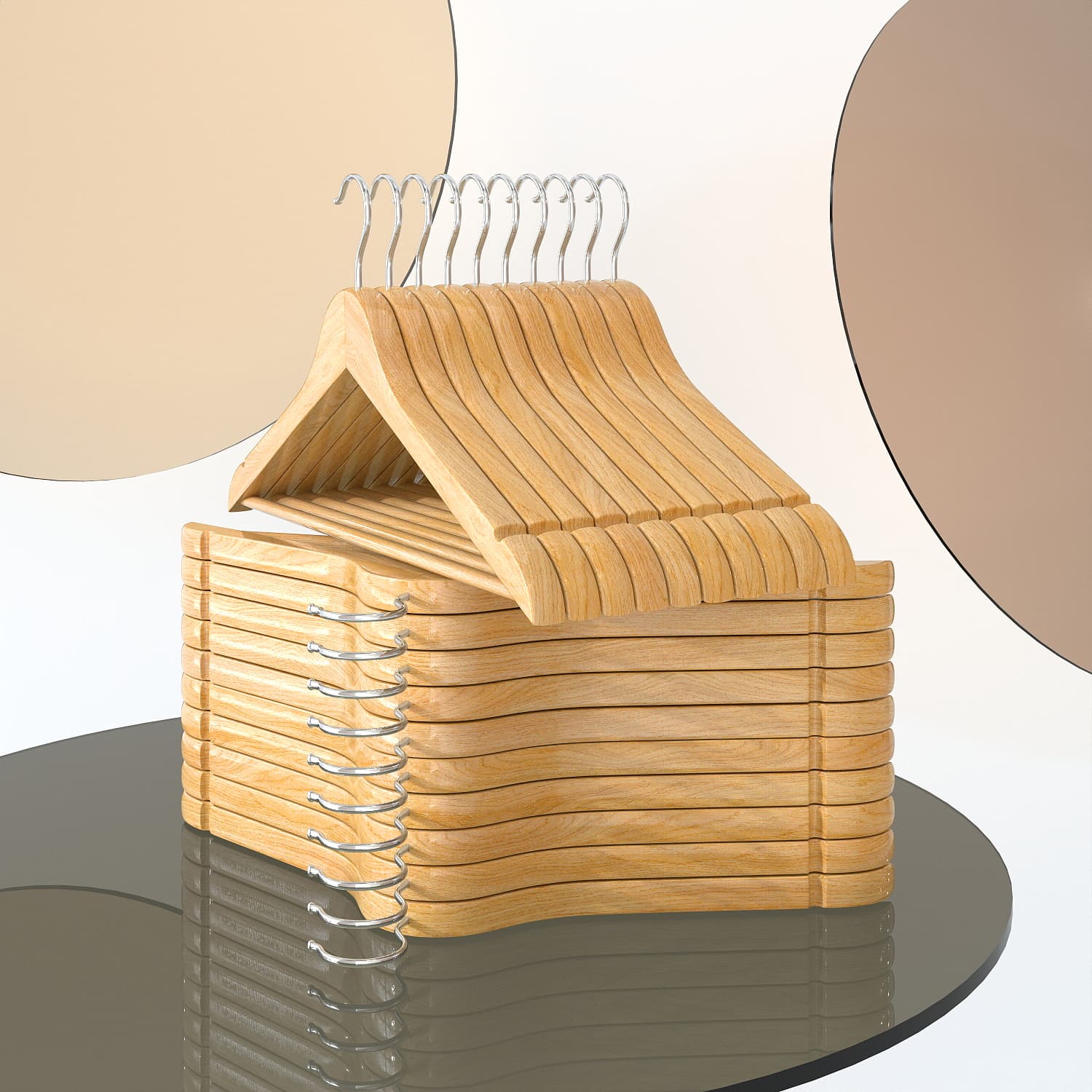 Wooden clothing hangers - Set of 50 - Solid wood - Sturdy finish