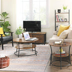 Coffee table - Round side table with 2 shelves - Metal frame