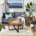 Coffee table - Bank table - Round - Steel frame - Brown